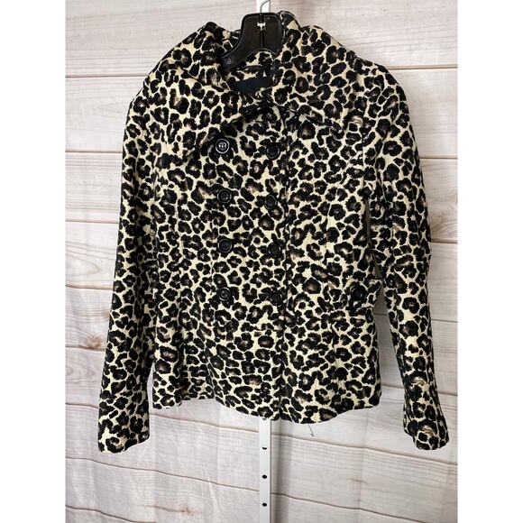 Forever 21 Size M Leopard Print Cache Crop Swing Jacket Coat 3/4 Sleeves - Picture 1 of 8